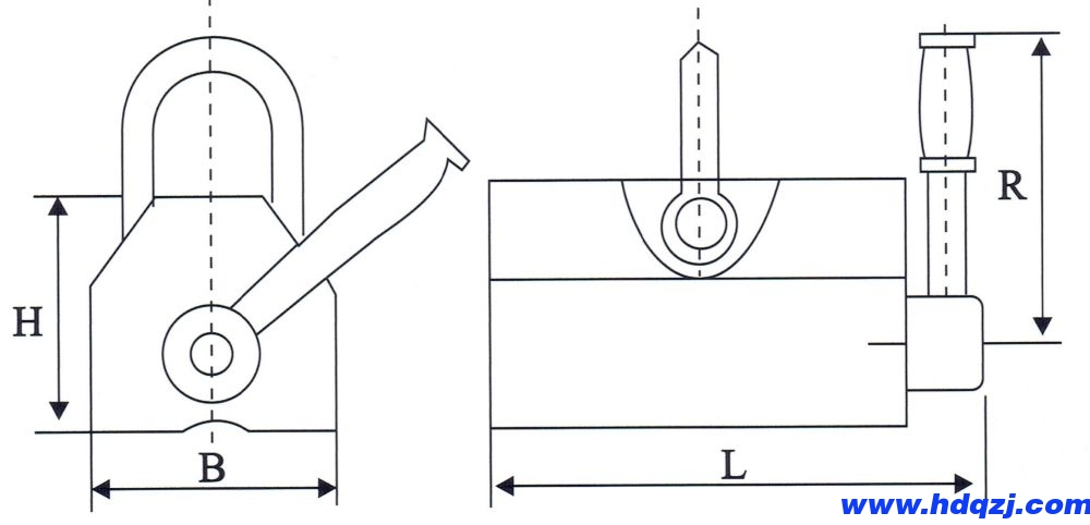 HD型手動永磁吸盤外形尺寸圖